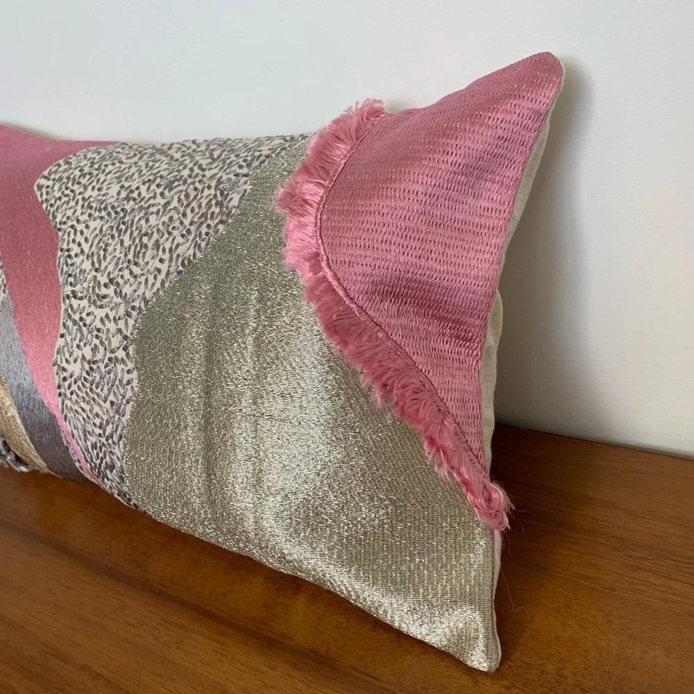 COPY - New West Elm Abstract Textured Accent Throw Pillow Cover 12x21 -Blush/Si…